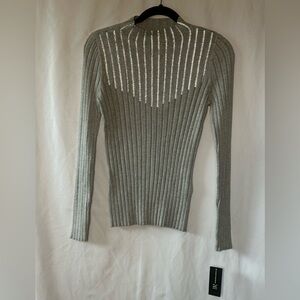 INC International Concepts Gray Ribbed Rhinestone Mock Neck Sweater NWT Glam